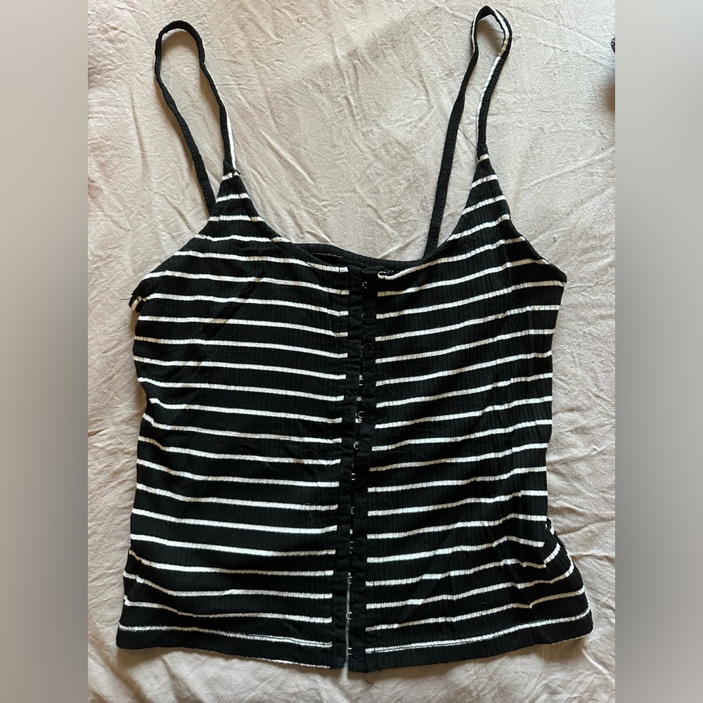 American eagle outfitters black and white striped tank